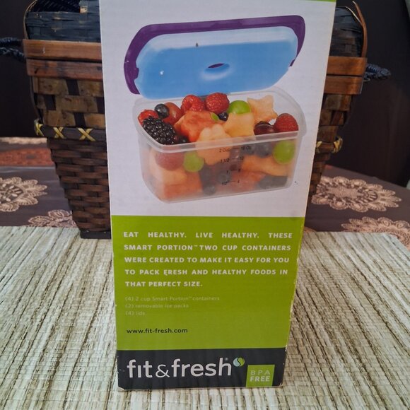 Fit &Fresh Healthy Eating Living 2 Cup Size 10 Pieces Smart Portion w/Ice Packs - Picture 2 of 6